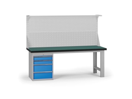 pracovni stul do dilny g8 s nastavbou 2100 x 750 x 800 mm 1x kontejner 4 zasuvky modra 138154