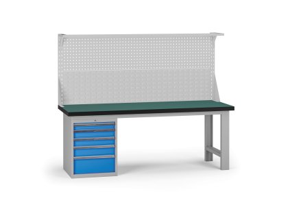 pracovni stul do dilny g8 s nastavbou 2100 x 750 x 800 mm 1x kontejner 5 zasuvek modra 138151