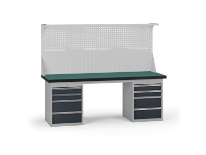 pracovni stul do dilny g8 s nastavbou 2100 x 750 x 800 mm 2x kontejner 8 zasuvek grafit 138143