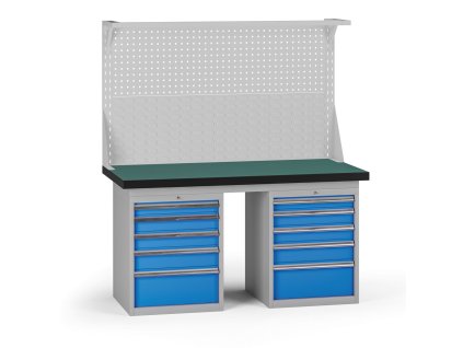 pracovni stul do dilny g8 s nastavbou 1500 x 750 x 800 mm 2x kontejner 10 zasuvek modra 138277