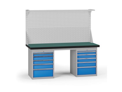 pracovni stul do dilny g8 s nastavbou 1800 x 750 x 800 mm 2x kontejner 10 zasuvek modra 138367
