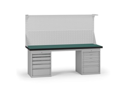 pracovni stul do dilny g8 s nastavbou 2100 x 750 x 800 mm 2x kontejner 10 zasuvek seda 138139