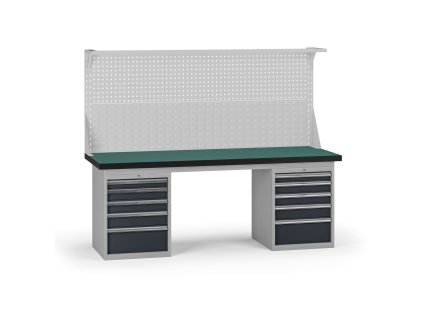 pracovni stul do dilny g8 s nastavbou 2100 x 750 x 800 mm 2x kontejner 10 zasuvek grafit 138140