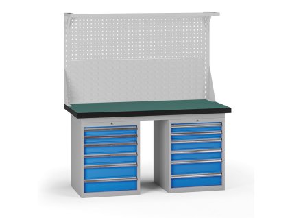 pracovni stul do dilny g8 s nastavbou 1500 x 750 x 800 mm 2x kontejner 12 zasuvek modra 138280