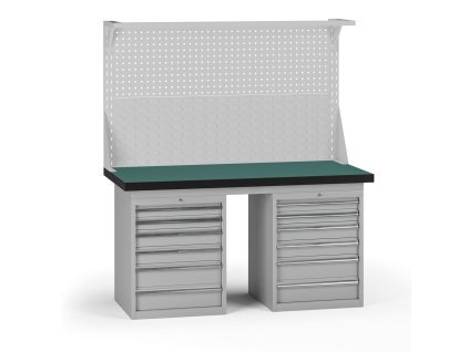 pracovni stul do dilny g8 s nastavbou 1500 x 750 x 800 mm 2x kontejner 12 zasuvek seda 138281