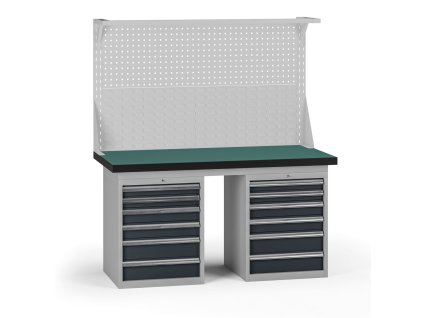 pracovni stul do dilny g8 s nastavbou 1500 x 750 x 800 mm 2x kontejner 12 zasuvek grafit 138282