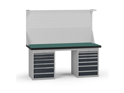pracovni stul do dilny g8 s nastavbou 1800 x 750 x 800 mm 2x kontejner 12 zasuvek grafit 138366