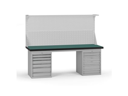 pracovni stul do dilny g8 s nastavbou 2100 x 750 x 800 mm 2x kontejner 12 zasuvek seda 138123
