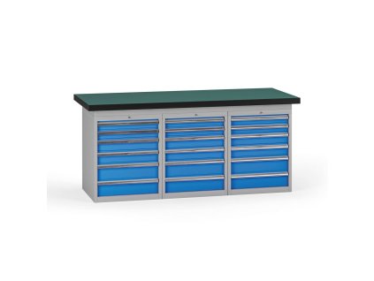 pracovni stul do dilny 1800 x 750 x 800 mm 3x kontejner 18 zasuvek modra 139370