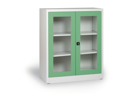 dilenska policova skrin s prosklenymi dvermi 1150 x 920 x 400 mm seda zelena 6124
