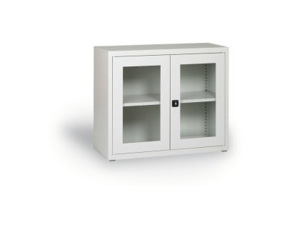 dilenska policova skrin s prosklenymi dvermi 800 x 920 x 400 mm seda 6122