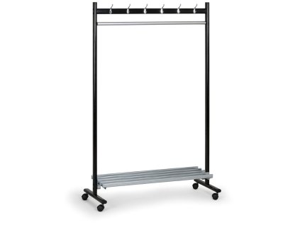 kovovy radovy vesak s odkladaci polici s kolecky oboustranny 1315