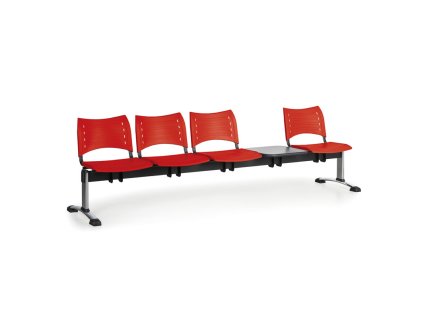 plastova lavice do cekaren visio 4 sedak se stolkem cervena chromovane nohy 25342