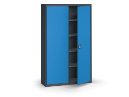 plechova policova skrin na naradi kovona 1950 x 1200 x 400 mm 4 police antracit modra 12866