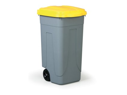 mobilni plastovy odpadkovy kos 100 l zlute viko 1157