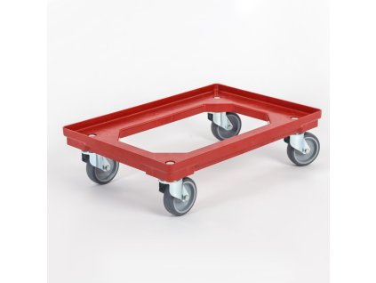 plastovy vozik na prepravky 600x400 mm 250 kg gumova kola cervena 10721