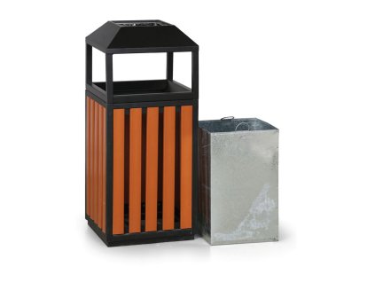 venkovni odpadkovy kos s popelnikem 400 x 400 x 950 mm cerna dezen dreva 10601