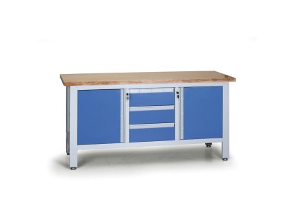 pracovni stul do dilny expert 3 zasuvky 2 skrinky 1690 x 600 x 860 900 mm modra 8246