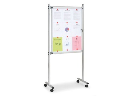 vnitrni vitrina na stojanu 720 x 980 mm magneticka oboustranna s kolecky 4384