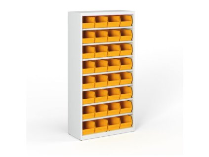 Regál s plastovými boxy BASIC se zadní stěnou - 1800 x 400 x 920 mm, 32x box C