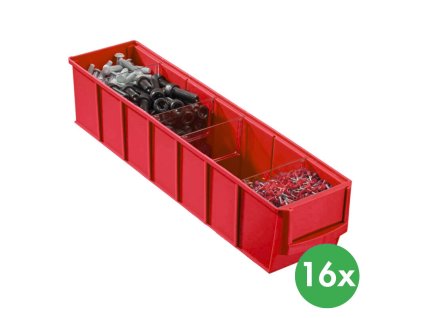 plastovy regalovy box shelfbox typ b 91 x 400 x 81 mm 16 ks cerveny 115299
