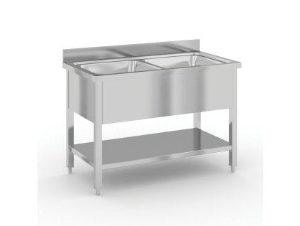 nerezovy myci stul se 2 drezy 1200 x 600 x 850 mm 93950