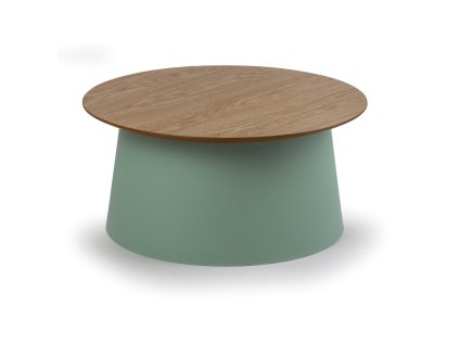 plastovy kavovy stolek seta s drevenou deskou prumer 69 cm dub zelena 121824