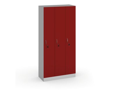 drevena satni skrinka s5 3 oddily 1900 x 900 x 420 mm cylindricky zamek seda cervena 17839