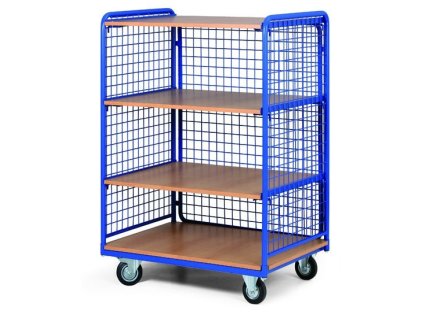 policovy vozik 4 police 3 bocnice s dratenou vyplni nosnost 400 kg 38012