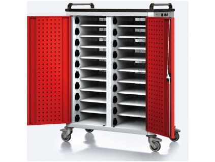 pojizdny nabijeci vozik pro notebooky a tablety 20 prihradek seda cervena 17586