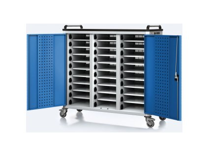 pojizdny nabijeci vozik pro notebooky a tablety 30 prihradek seda modra 17604