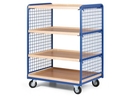 policovy vozik 4 police s hranou 2 bocnice s dratenou vyplni nosnost 200 kg 1220