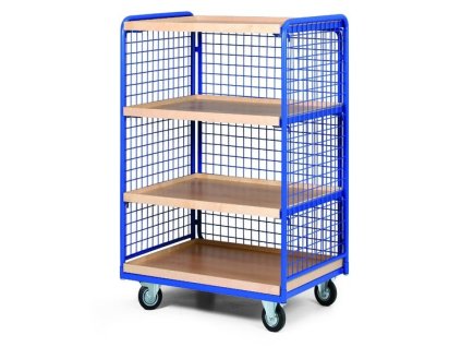 policovy vozik 4 police s hranou 3 bocnice s dratenou vyplni nosnost 300 kg 38014