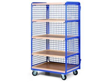 policovy vozik 5 polic s hranou 3 bocnice s dratenou vyplni nosnost 400 kg 38024