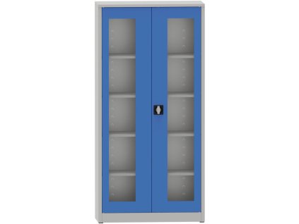 svarovana policova skrin s dvermi s plexisklem 1950 x 950 x 400 mm seda modra 23443