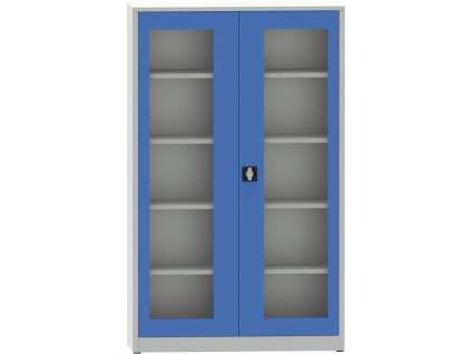 svarovana policova skrin s dvermi s plexisklem 1950 x 1200 x 500 mm seda modra 23414