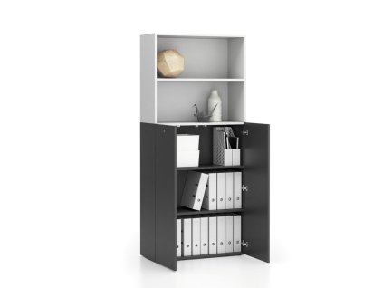 kancelarska policova skrin 2 dverova segment uzamykatelna 4 police 840 x 370 x 1880 mm bila grafitova 24006