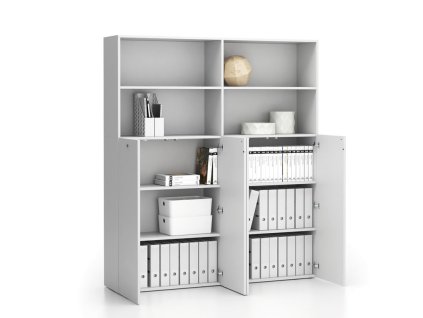 dvojita kancelarska policova skrin 2 dverova segment uzamykatelna 8 polic bila 23999