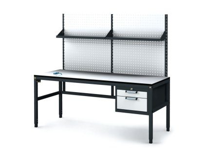 antistaticky dilensky esd stul s perfopanelem a policemi 2 zasuvkovy box na naradi 1800x800x745 985 mm 35234