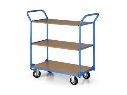 policovy vozik 3 police 450x700 mm kola 125 mm s cernou pryzi 34134