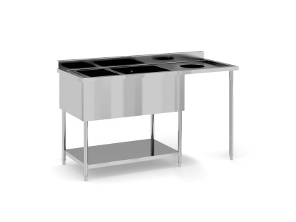 nerezovy myci stul 2 drezy otvor na odpad 1500 x 610 x 850 mm 52315