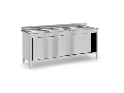 nerezovy myci stul se skrinkou 2 drezy 2000 x 600 x 850 mm 48568
