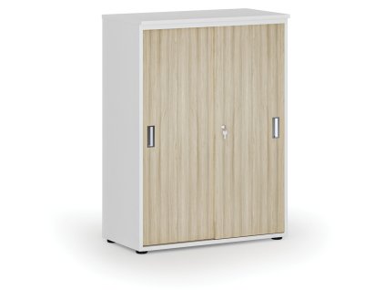 kancelarska skrin se zasouvacimi dvermi primo white 800 x 420 x 1087 mm bila dub prirodni 70909