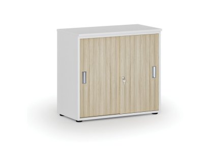 kancelarska skrin se zasouvacimi dvermi primo white 800 x 420 x 740 mm bila dub prirodni 81343