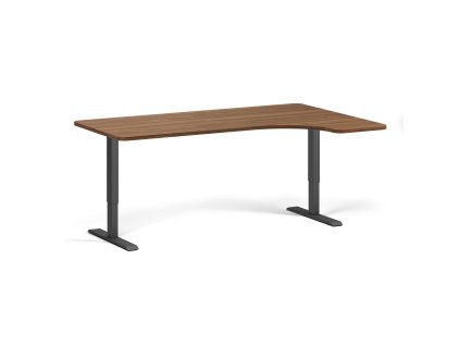 rohovy polohovaci stul se zaoblenymi rohy 180x120 cm 1 motor l p cerna podnoz orech 99618