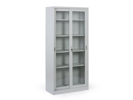 kovova policova skrin s prosklenymi posuvnymi dvermi demontovana 900 x 1950 x 400 mm 114696