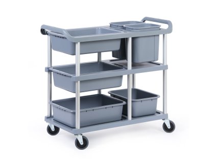 kuchynsky uklidovy vozik s plastovymi nadobami 905 x 1020 x 460 mm 115296