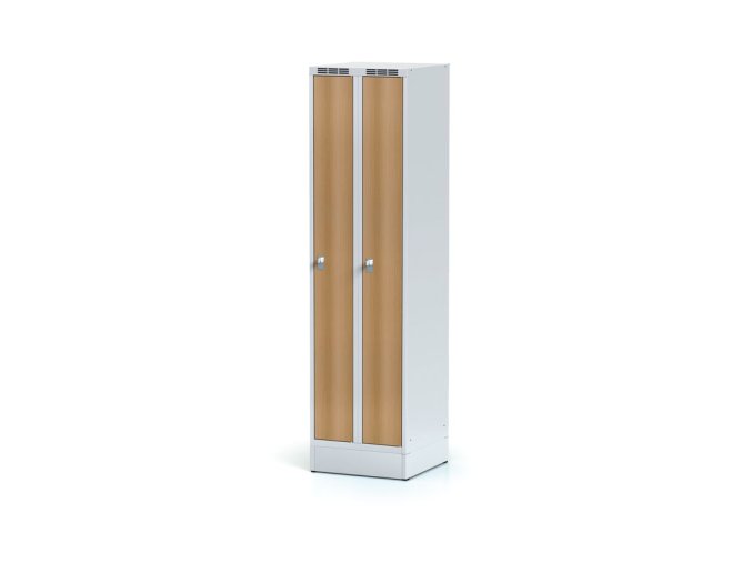 Šatní skříňka zúžená na soklu, 2-dveřová, laminované dveře buk, cylindrický zámek