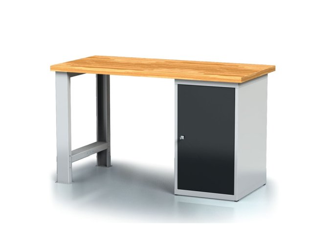 Dílenský pracovní stůl MECHANIC I, pevná noha + dílenská skříňka na nářadí, 1500 x 700 x 880 mm