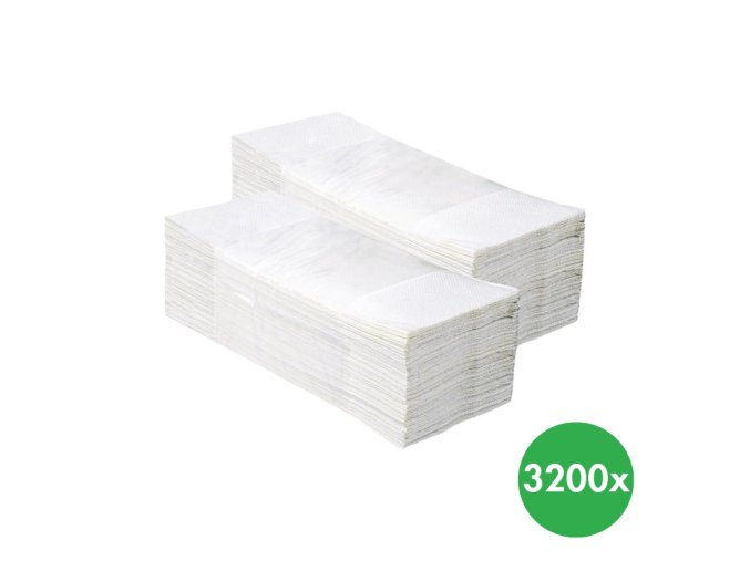Skládané papírové ručníky, dvouvrstvé, 3200 ks, bílé